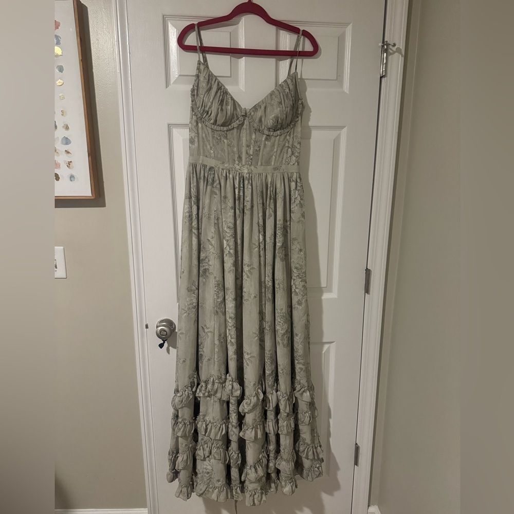 V. Chapman Carmen Sage Green Floral High Low Dress - Picture 2 of 5